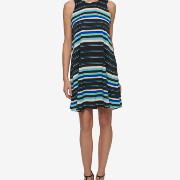 NWT Tommy Hilfiger Blue Striped Wear to Work Dress Size 2 - Picture 3 of 10